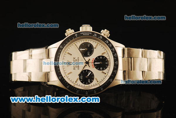 Rolex Daytona Vintage Edition Chronograph Swiss Valjoux 7750 Manual Winding Steel Case/Strap with White Dial and Stick Markers - Click Image to Close